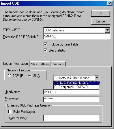 To import existing DB2 tables, views, and stored procedures using SNA ...