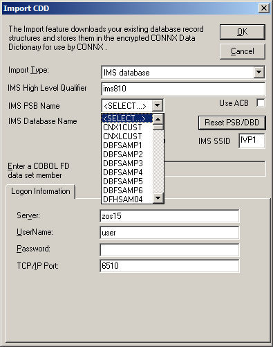 Importing IMS files using COBOL FD (File Definition) files